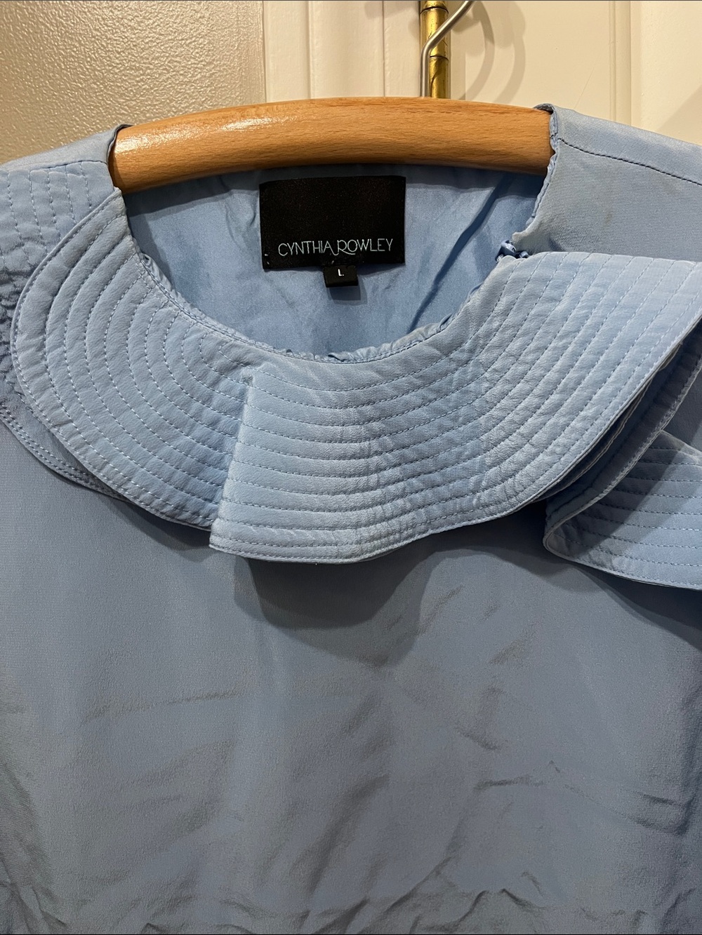 Cynthia Rowley Light Blue Quilted Ruffle Collar Blouse